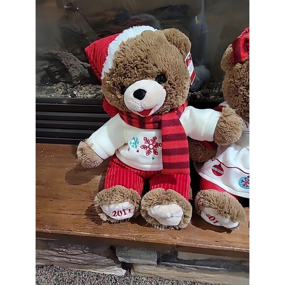 Lot (2) 2017 Walmart Christmas Snowflake TEDDY BEARS Boy Girl Large Red Brown - Picture 2 of 16